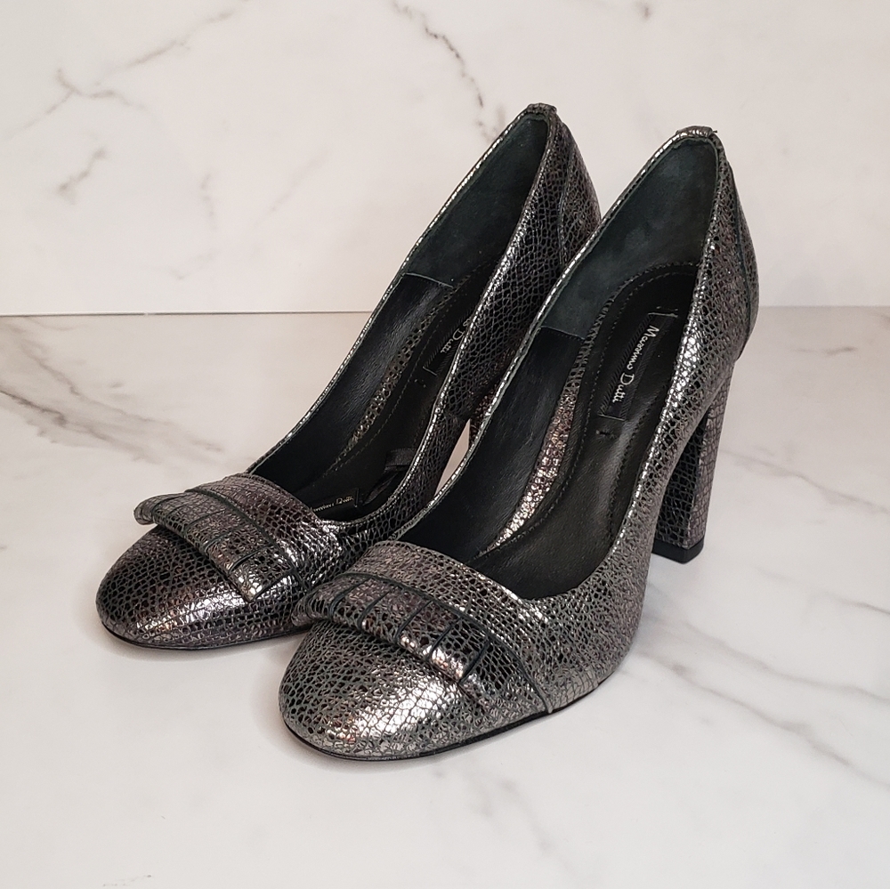 Massimo Dutti NWOT Plata Snakeskin Pewter Silver Heels